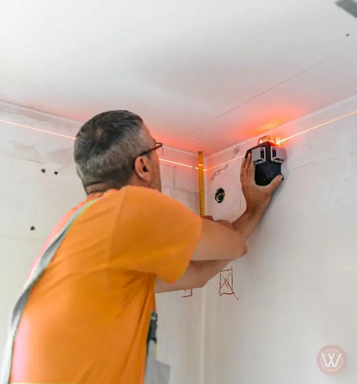 escayolista de aislamientos willow utiliza nivel laser en techo